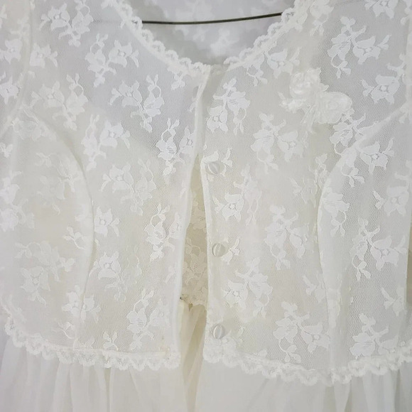 Vintage Miss Siren Peignoir Gown Robe Set Beige Nylon Chiffon Sheer Lace Small - Picture 3 of 11